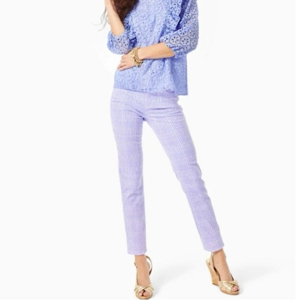 Lilly Pulitzer South Ocean High Rise Skinny Pant, Lilac Verbena Gingham, 00, EUC